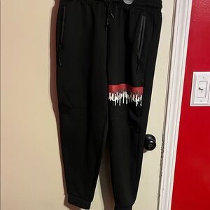 Public Record Black Joggers with Red and White Dripping Graphic